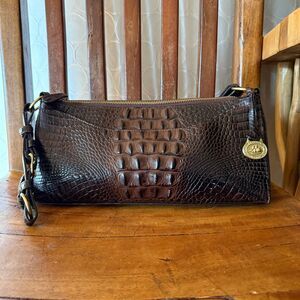 Brahmin Anytime Baguette Shoulder Bag – Melbourne Croc Embossed Leather Brown